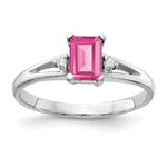14k White Gold 6x Emerald-Cut Pink Tourmaline and VS Diamond Ring