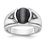 IB Goodman 14k White Gold Oval Cats Eye and AA Diamond Mens Ring