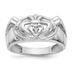 14k White Gold Mens AA Diamond Claddagh Ring