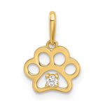 14k Polished CZ Cut-out Paw Print Pendant