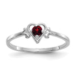 14K White Gold Round Garnet Birthstone Heart Ring
