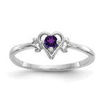 14K White Gold Round Amethyst Birthstone Heart Ring