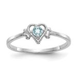 14K White Gold Round Aquamarine Birthstone Heart Ring
