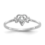 14K White Gold Round White Topaz Birthstone Heart Ring