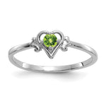 14K White Gold Round Peridot Birthstone Heart Ring