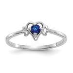 14K White Gold Round Sapphire Birthstone Heart Ring