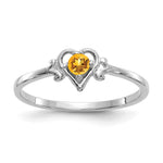 14K White Gold Round Citrine Birthstone Heart Ring