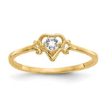 14k Round White Topaz Birthstone Heart Ring