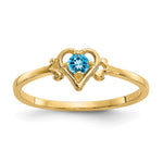 14k Round Blue Topaz Birthstone Heart Ring