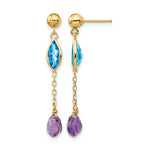 14K Amethyst and Blue Topaz Dangle Post Earrings