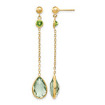 14K Round Peridot/Pear Green Quartz Chain Dangle Post Earrings