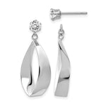 14k White Gold Polished Oval Dangle Jackets with CZ Stud Earrings