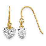 14k Crystal Heart Dangle French Hook Earrings