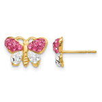 14k Pink and White Crystal Butterfly Post Earrings