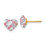 14k Multicolored Crystal Heart Post Earrings