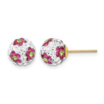 14k Pink/White/Green Crystal Flowers Round Ball Post Earrings