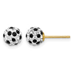14k Black and White Crystal Round Ball Post Earrings