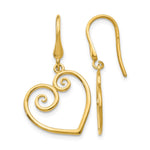14K Fancy Scrolled Heart Dangle French Hook Earrings