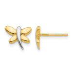 14k with White Rhodium Polished Dragonfly Post Earrings
