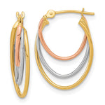 14k Tri-Color Diamond-cut Graduated 3 Ring Hoops
