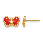 14k Red and White Enameled Butterfly Post Earrings