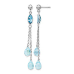 14k White Gold Blue Topaz Chain Dangle Post Earrings