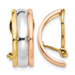 14k Tri-color 7x Polished Half Hoop Omega Back Non-pierced Earrings