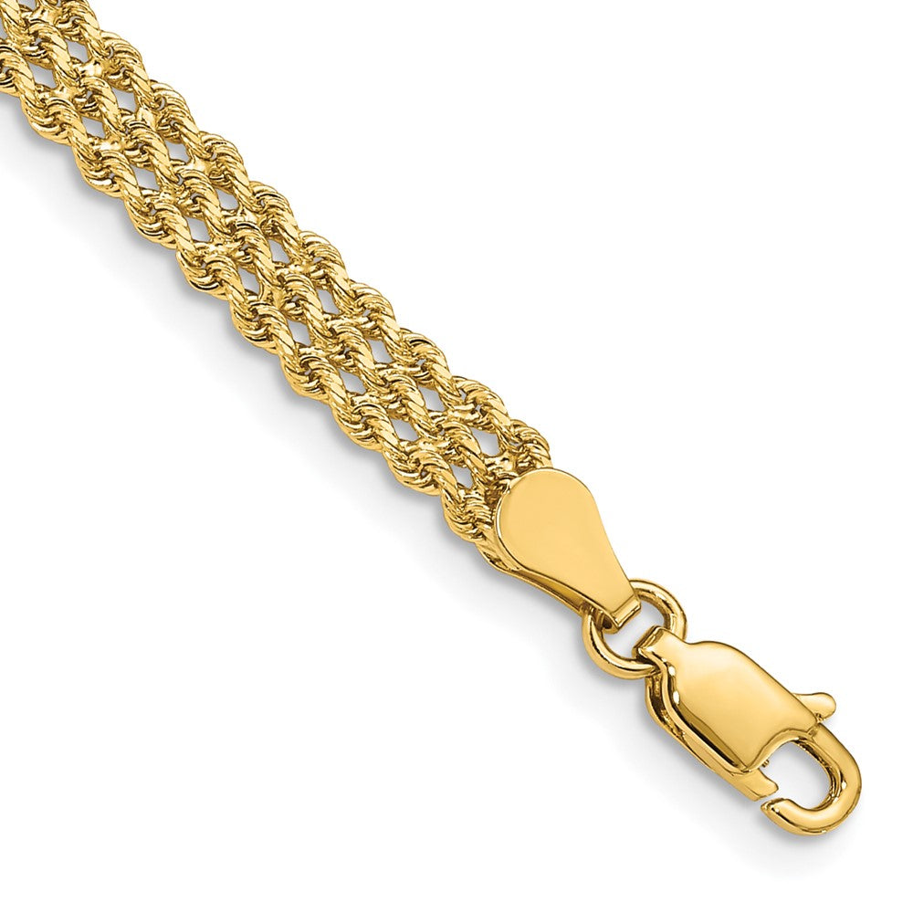 14k Wide Triple Strand Rope Bracelet