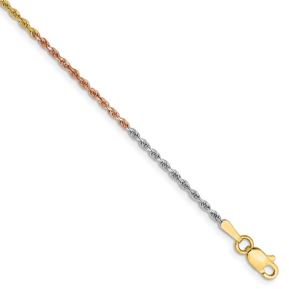 14K Tri-colored Diamond-cut Rope with Lobster Clasp Anklet