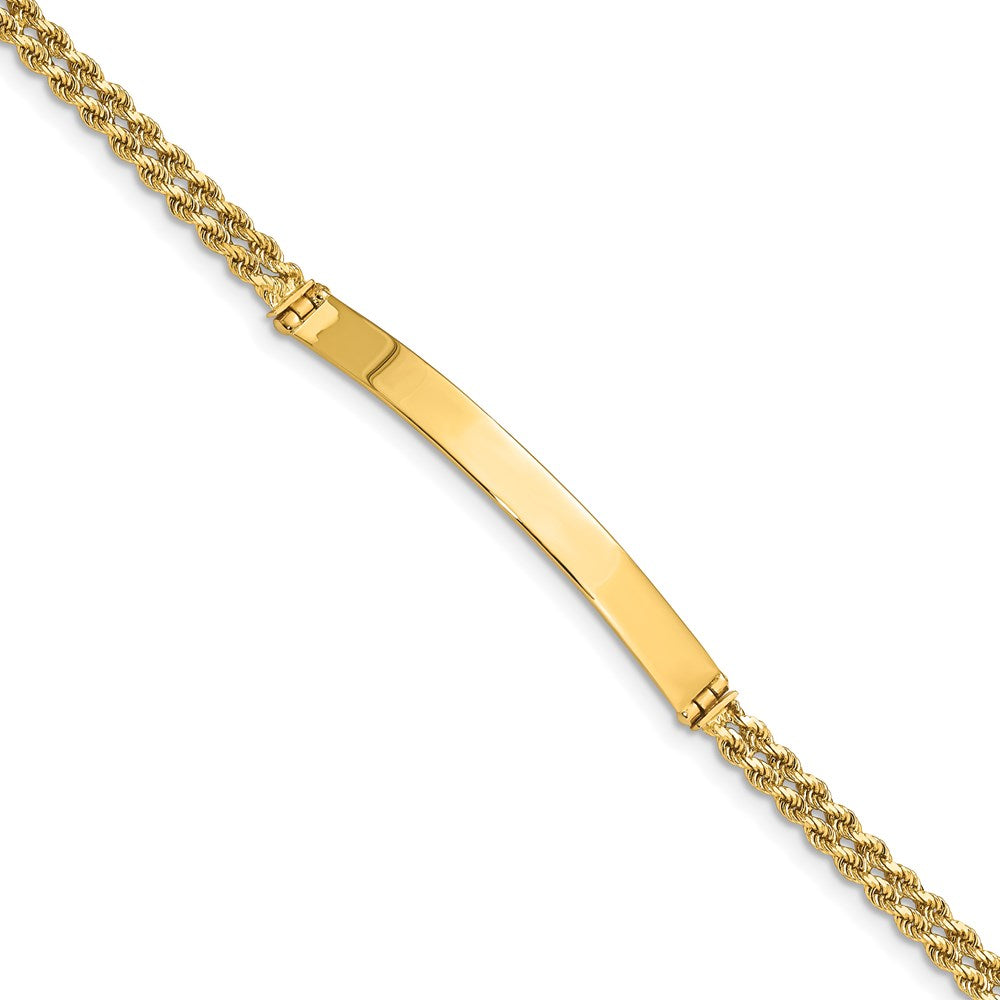 14k Polished Solid Chain/Solid Plate Two-Strand Rope 41x Plate ID Bracelet