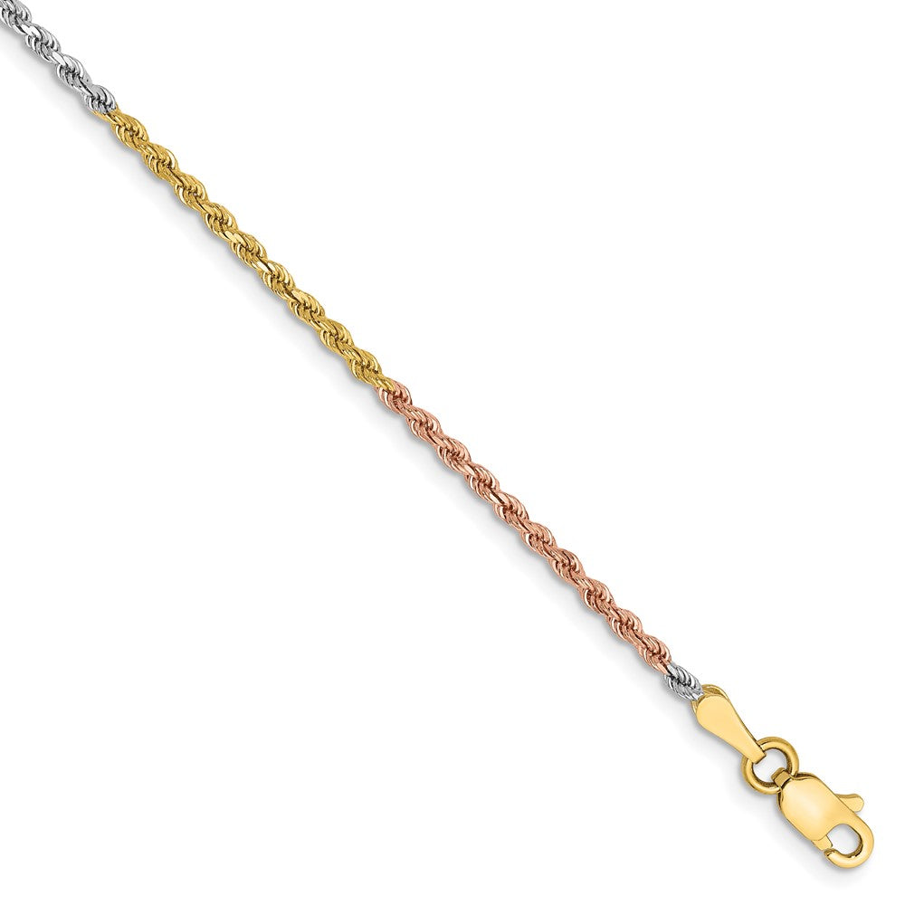 14K Tri-colored 8 inch 1.75mm Diamond-cut Rope with Lobster Clasp Chain