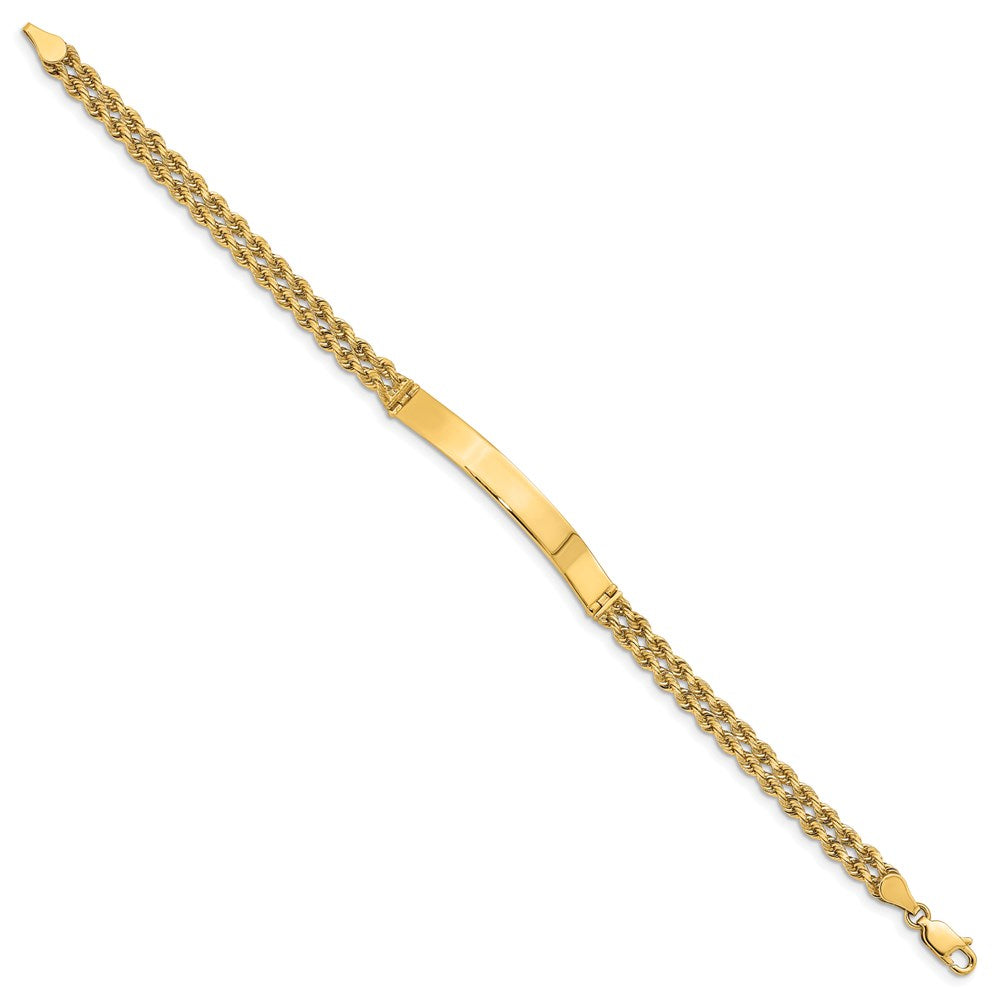 14k Polished Solid Chain/Solid Plate Two-Strand Rope 39.5x Plate ID Bracelet