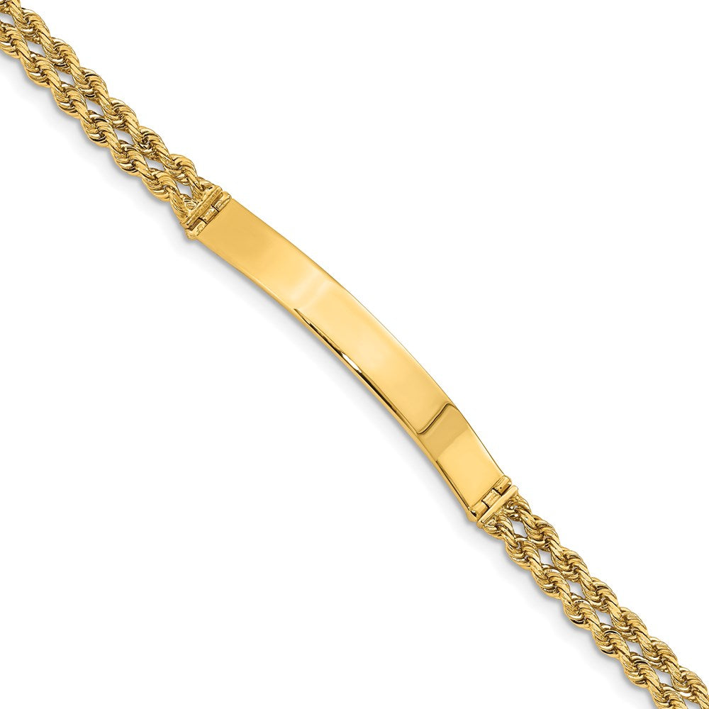 14k Polished Solid Chain/Solid Plate Two-Strand Rope 39.5x Plate ID Bracelet