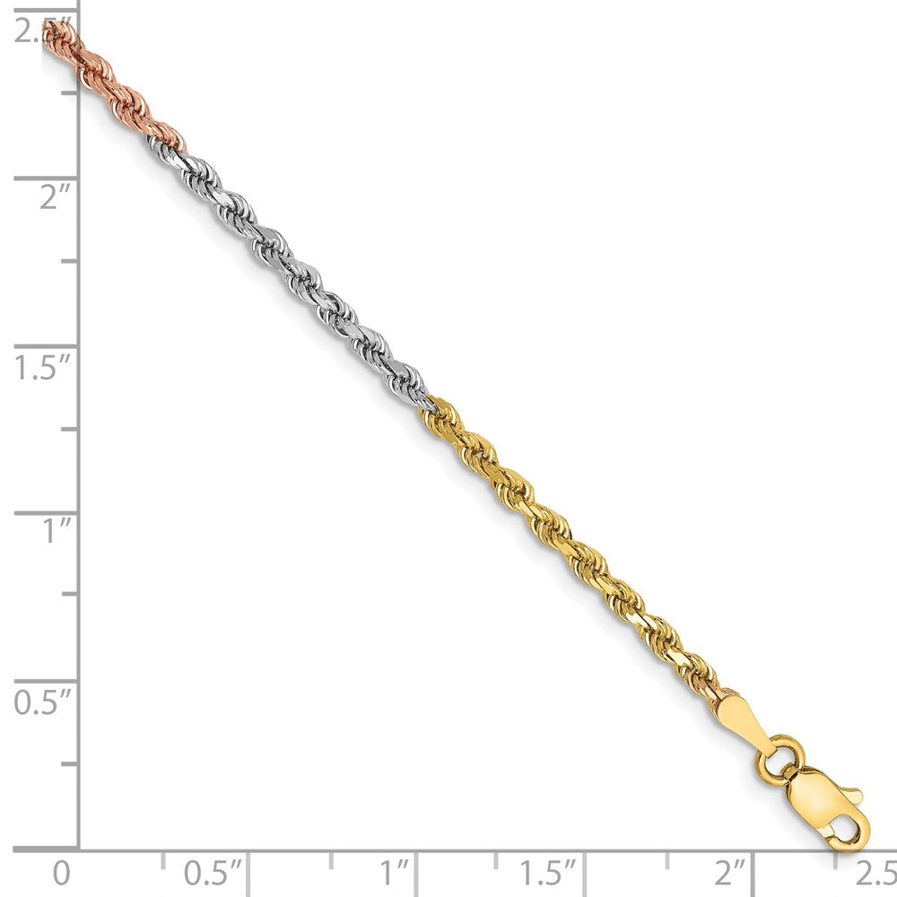 14K Tri-colored 8 inch 2.5mm Diamond-cut Rope with Lobster Clasp Chain