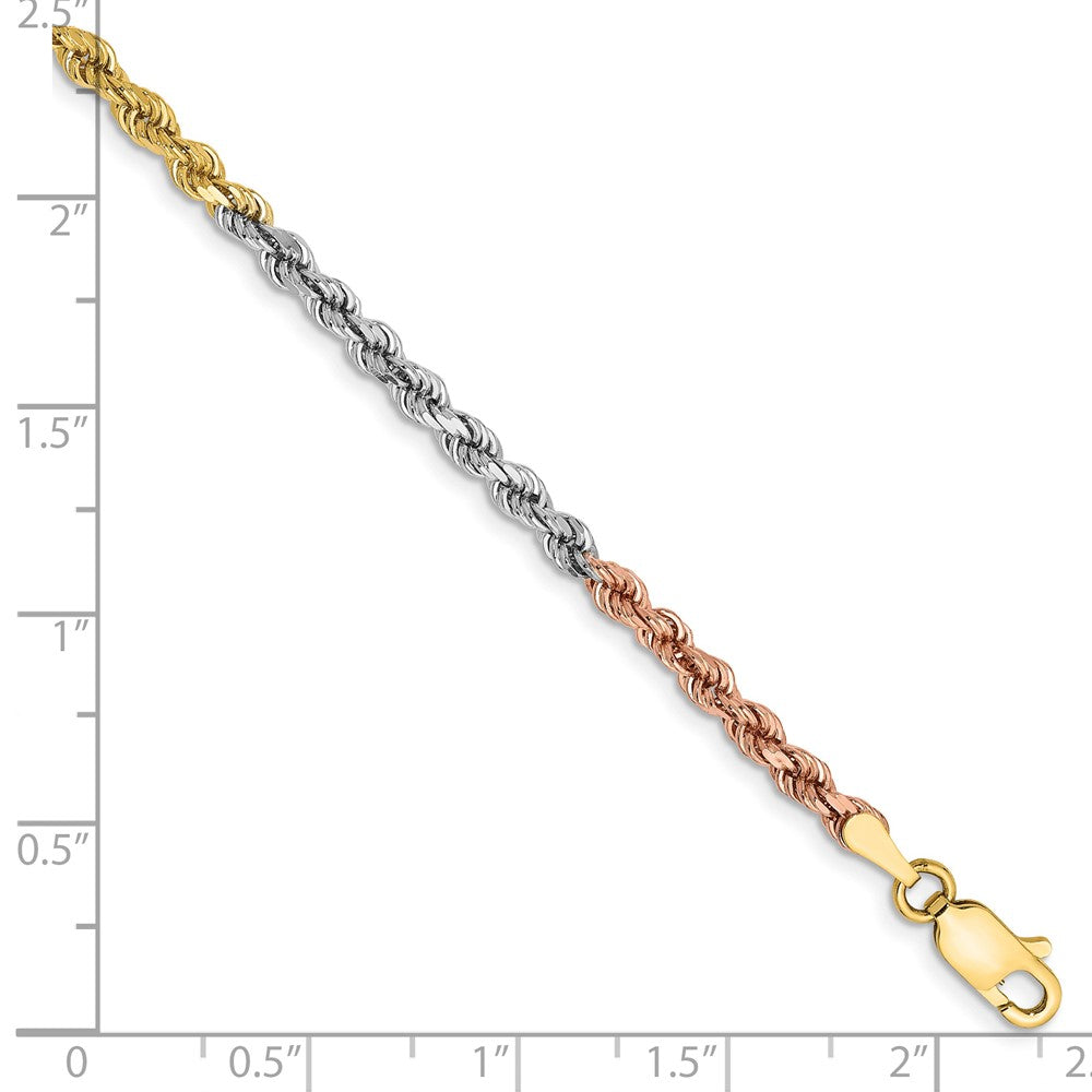 14K Tri-colored Diamond-cut Rope with Lobster Clasp Chain