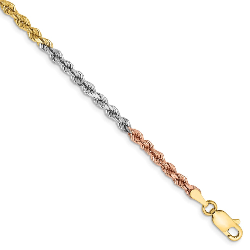 14K Tri-colored Diamond-cut Rope with Lobster Clasp Chain