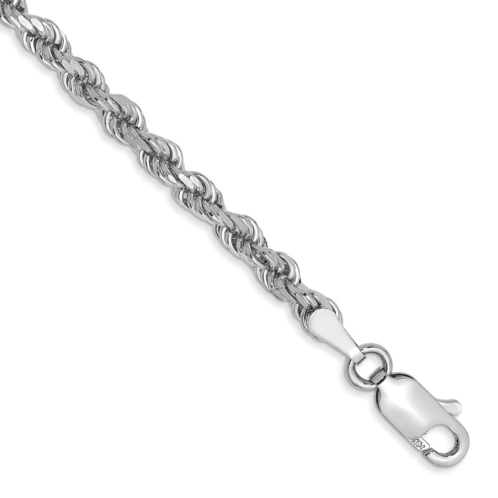 14K White Gold 9 inch 3mm Diamond-cut Rope with Lobster Clasp Chain