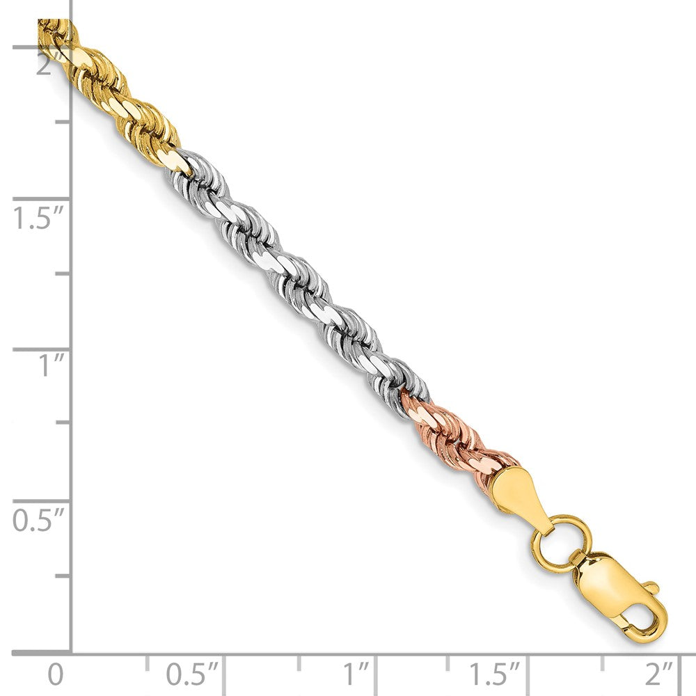 14K Tri-colored Diamond-cut Rope with Lobster Clasp Chain