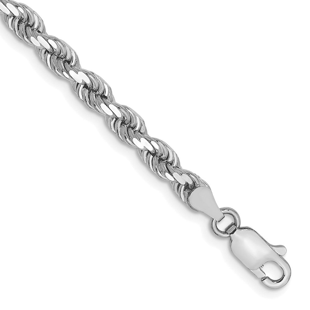 14K White Gold 9 inch 4mm Diamond-cut Rope with Lobster Clasp Chain