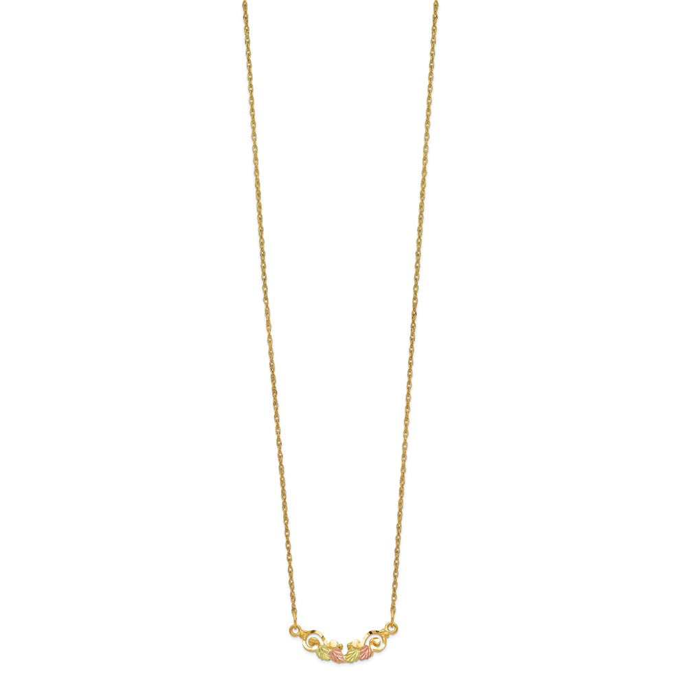 10k and 12k Tri-color Black Hills Gold Leaves Scroll Bar 14k Gold-filled Chain Necklace