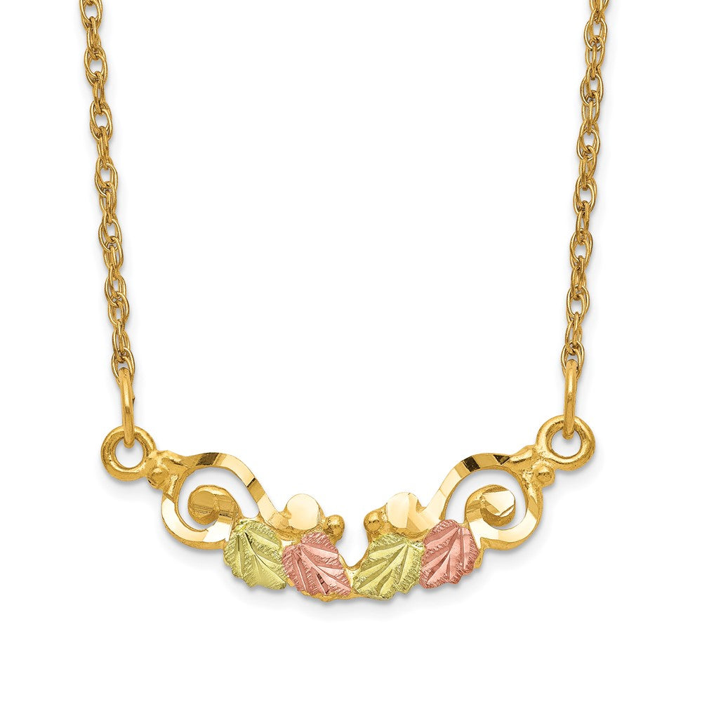 10k and 12k Tri-color Black Hills Gold Leaves Scroll Bar 14k Gold-filled Chain Necklace