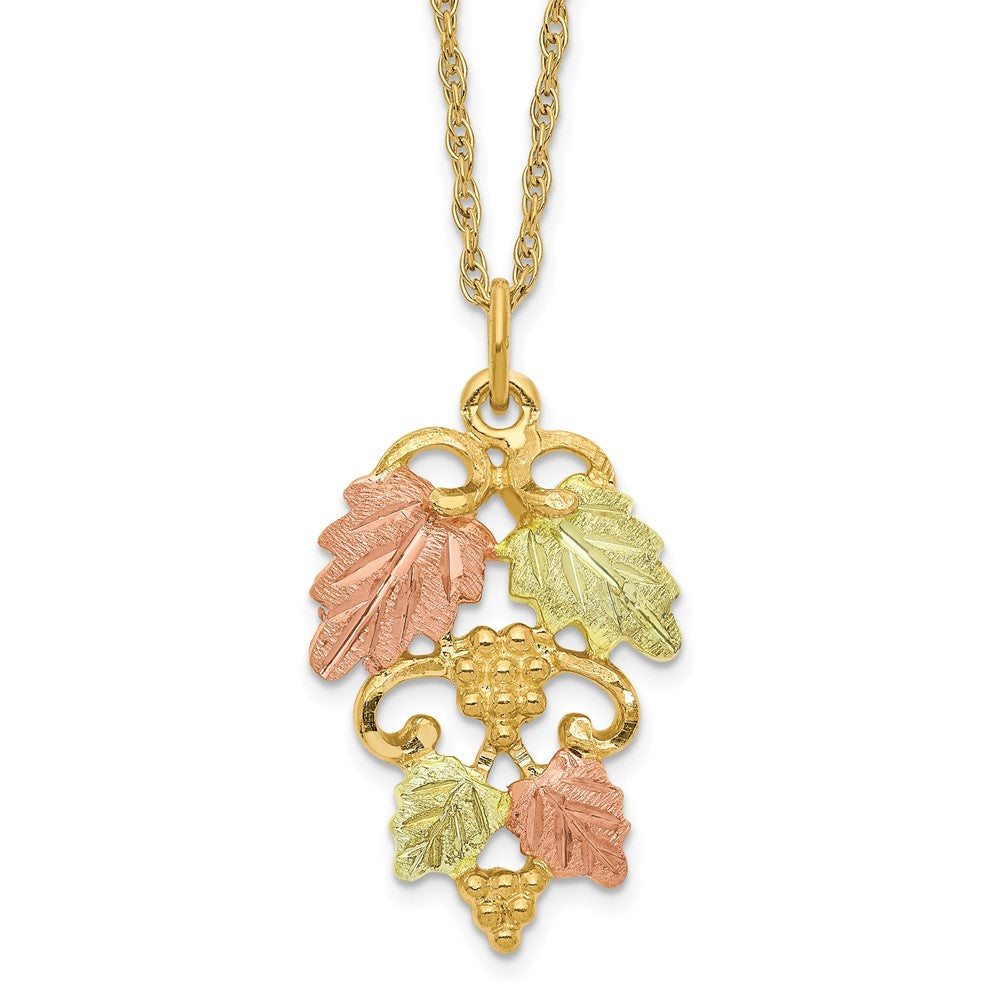 10k and 12k Tri-color Black Hills Gold Grapes and Leaves 14k Gold-filled Chain Necklace