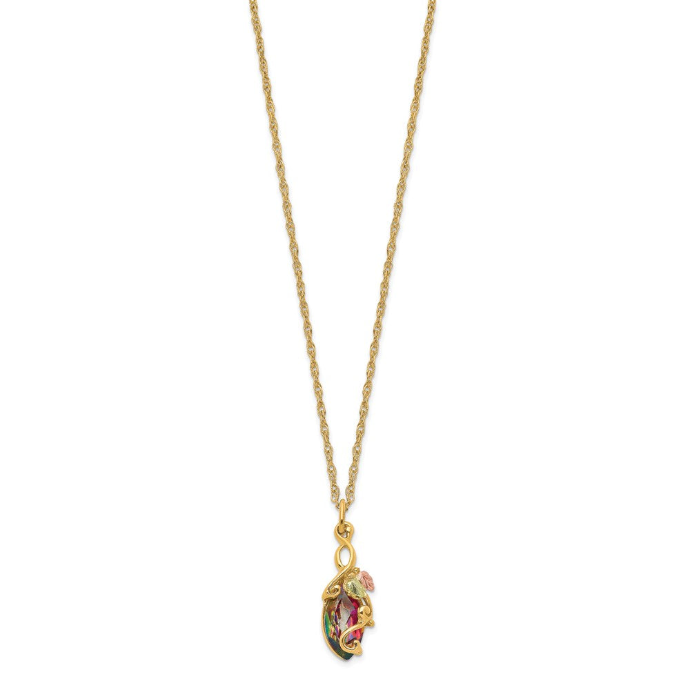 10k and 12k Tri-color Black Hills Gold Marquise Mystic Fire Topaz 14k Gold-filled Chain Necklace