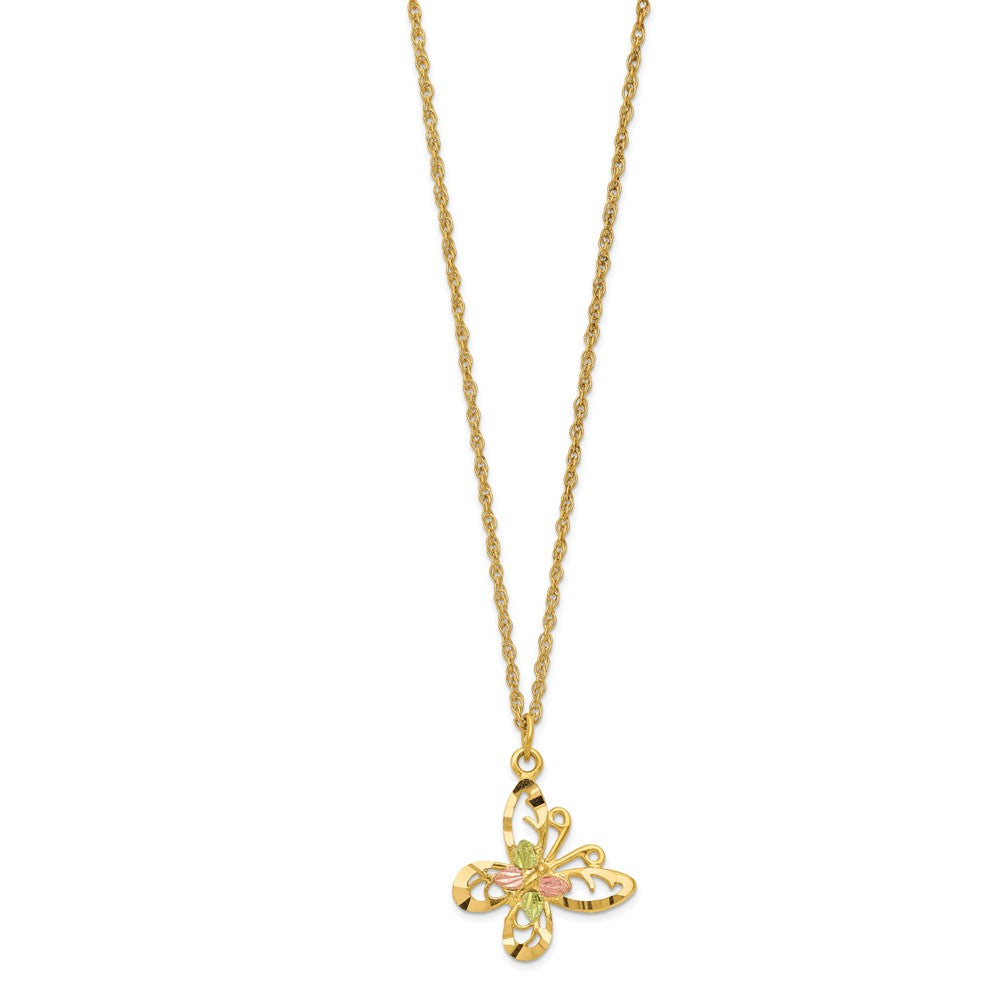 10k and 12k Tri-color Black Hills Gold Butterfly 14k Gold-filled Chain Necklace