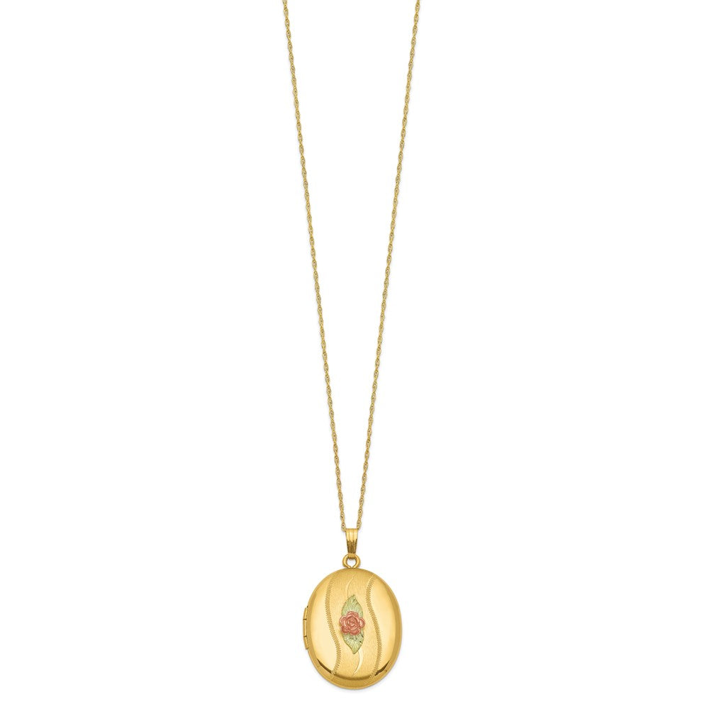 10k and 12k Tri-color Black Hills Gold Rose Oval Locket 14k Gold-filled Chain Necklace
