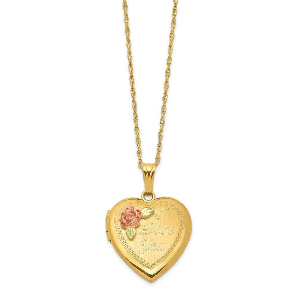 10k and 12k Tri-color Black Hills Gold I LOVE YOU with Rose Heart Locket 14k Gold-filled Chain Necklace