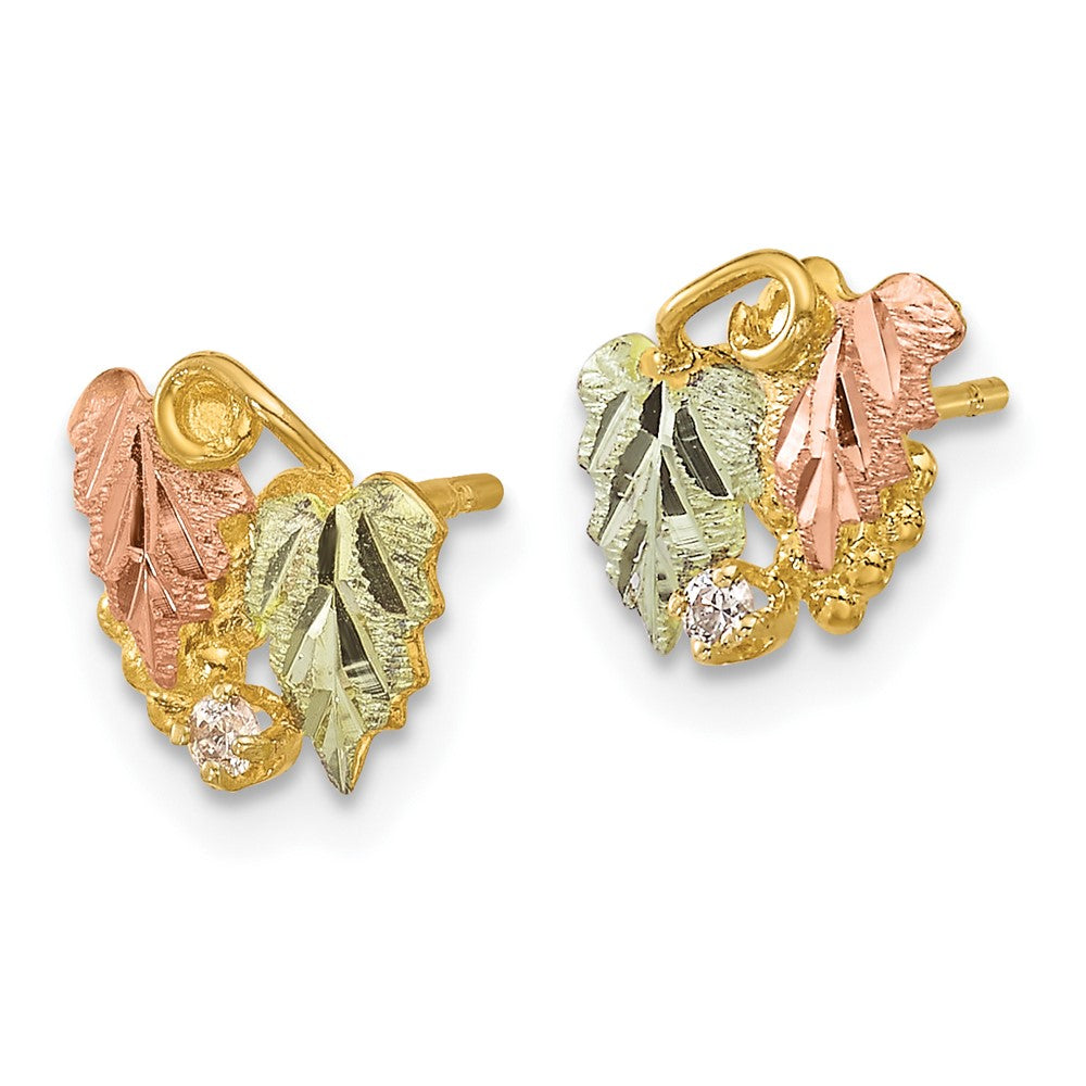 10k Tri-Color Black Hills Gold Diamond Post Earrings