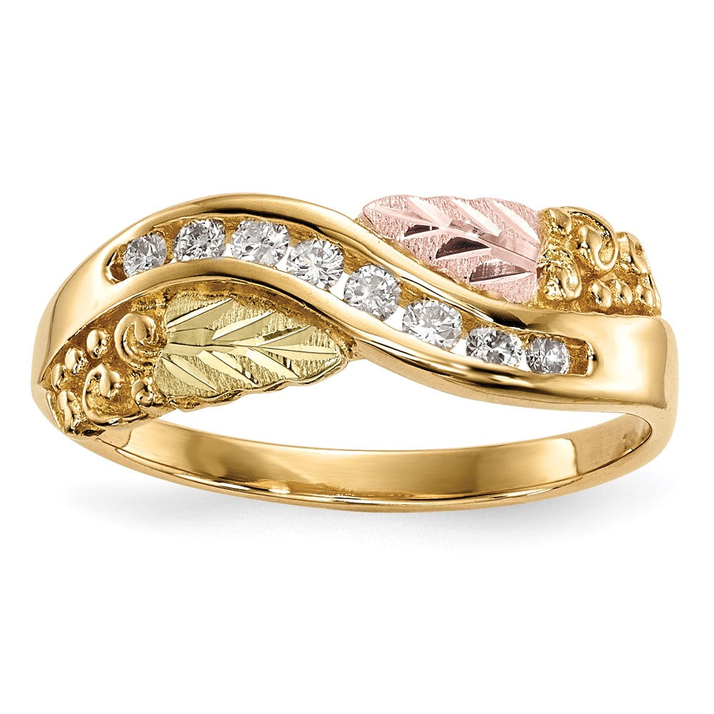 10k and 12k Tri-color Black Hills Gold Grapes and Leaves 1/6 carat Diamond Ring