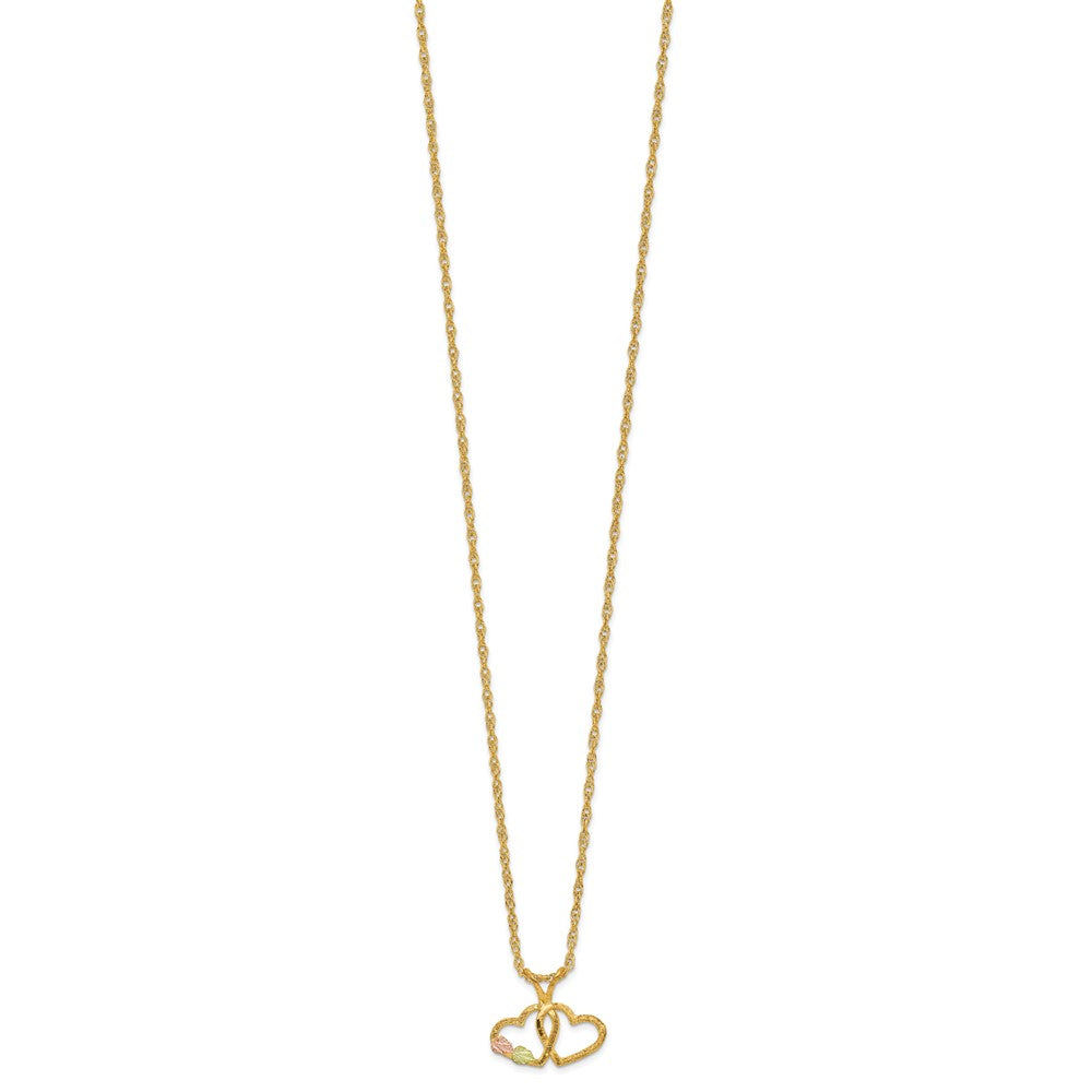 10k and 12k Tri-color Black Hills Gold Double Heart and Leaves 14k Gold-filled Chain Necklace