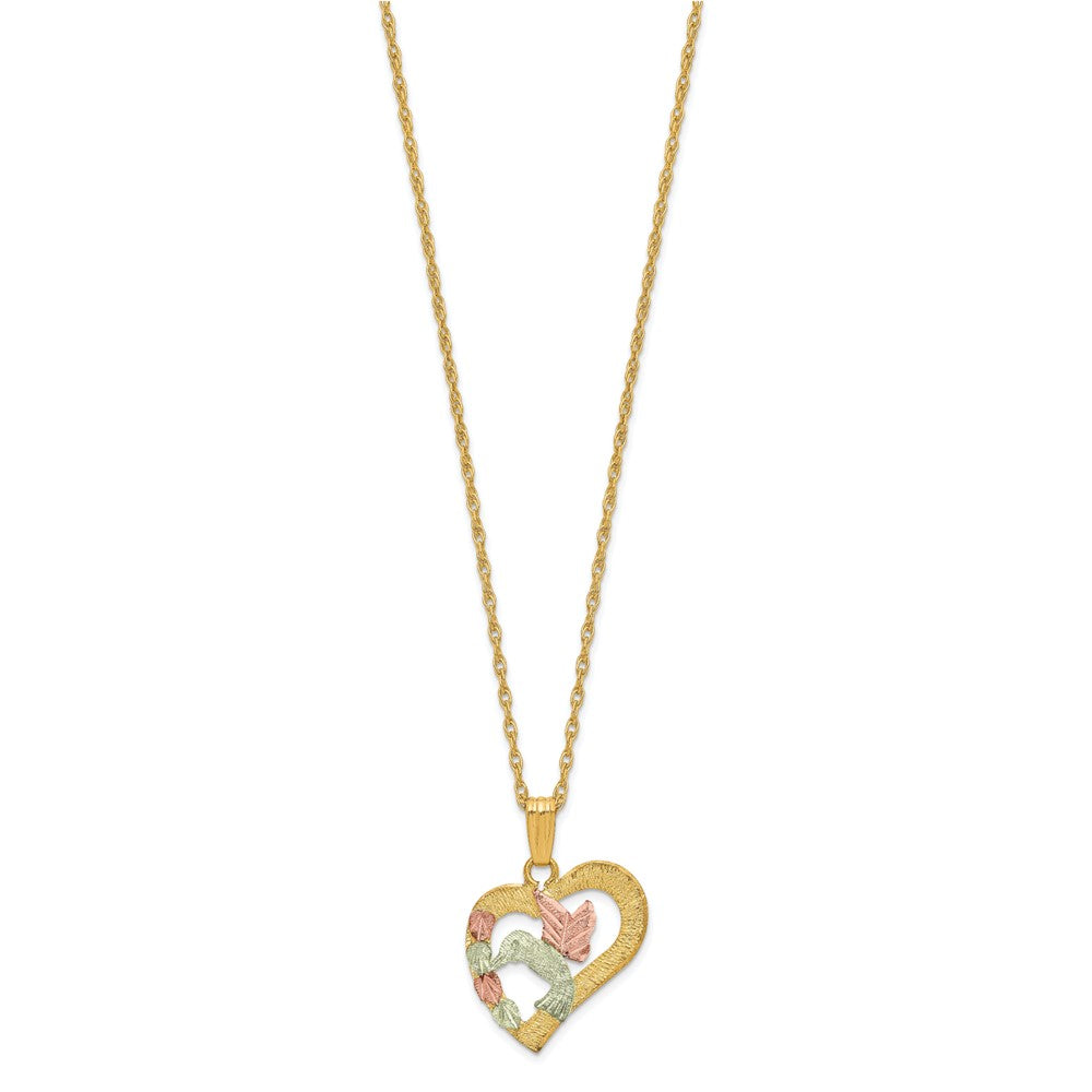 10k and 12k Tri-color Black Hills Gold Hummingbird in Heart 14k Gold-filled Chain Necklace